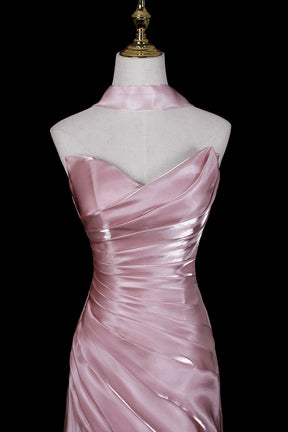 Dusty Pink Satin Off-the-Shoulder Mermaid Evening Gown with Train