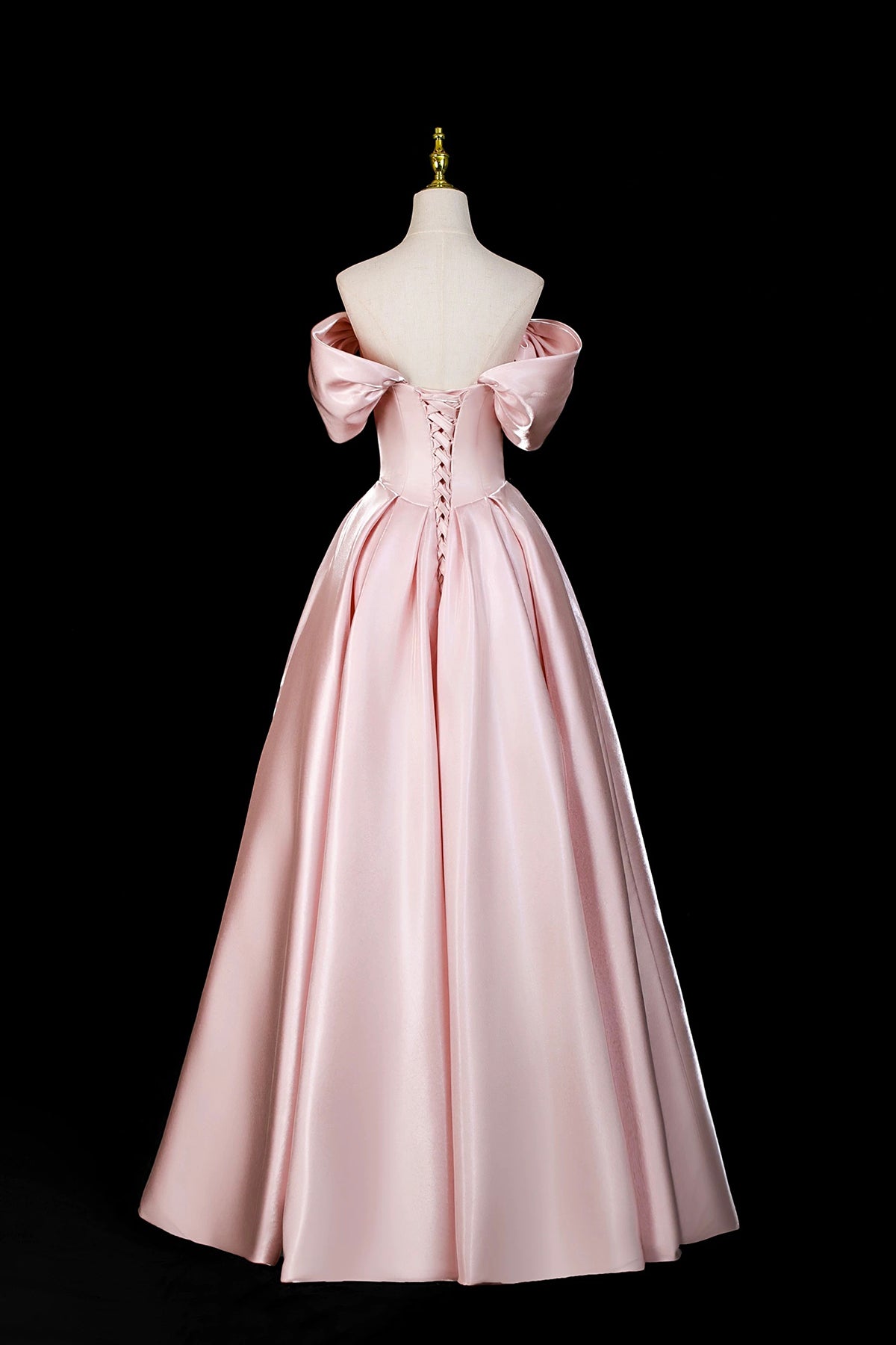 Pink Satin Off-the-Shoulder Formal Evening Dress with Bow Detail