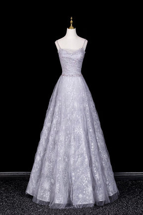 Silver Off-the-Shoulder Prom Dress, Glitter Snowflake Tulle Evening Gown with Cape