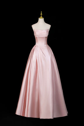 Pink Satin Off-the-Shoulder Formal Evening Dress with Bow Detail