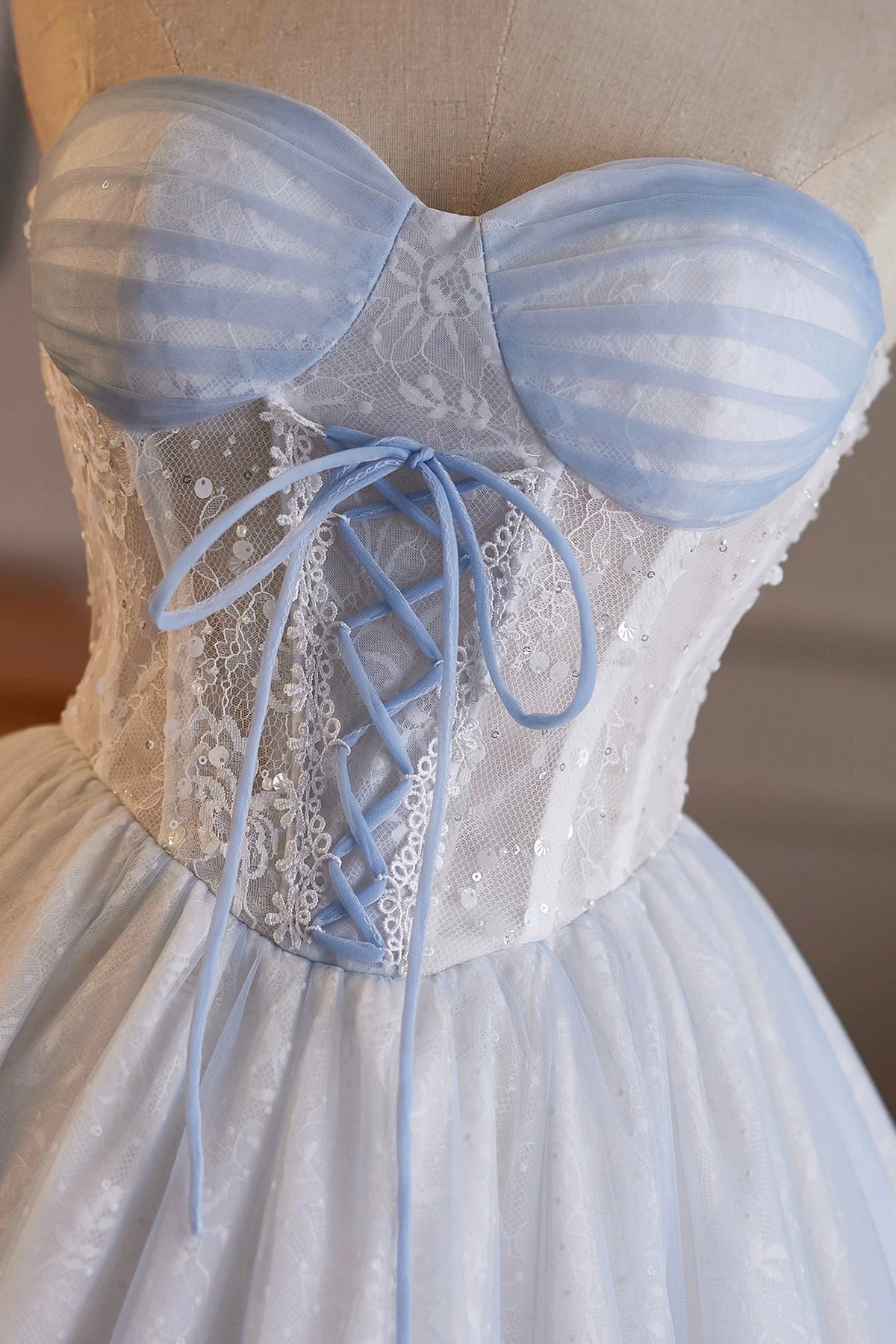 Lace Up Corset Blue White Tutu Dress | Formal Short Dress