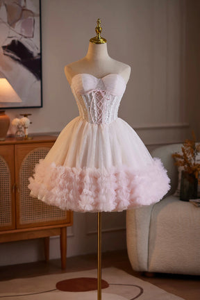 Lace Up Corset Pink White Tutu Dress | Formal Short Dress