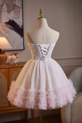Lace Up Corset Pink White Tutu Dress | Formal Short Dress