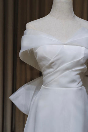White Off-the-Shoulder Tulle A-Line Evening Gown with Bow