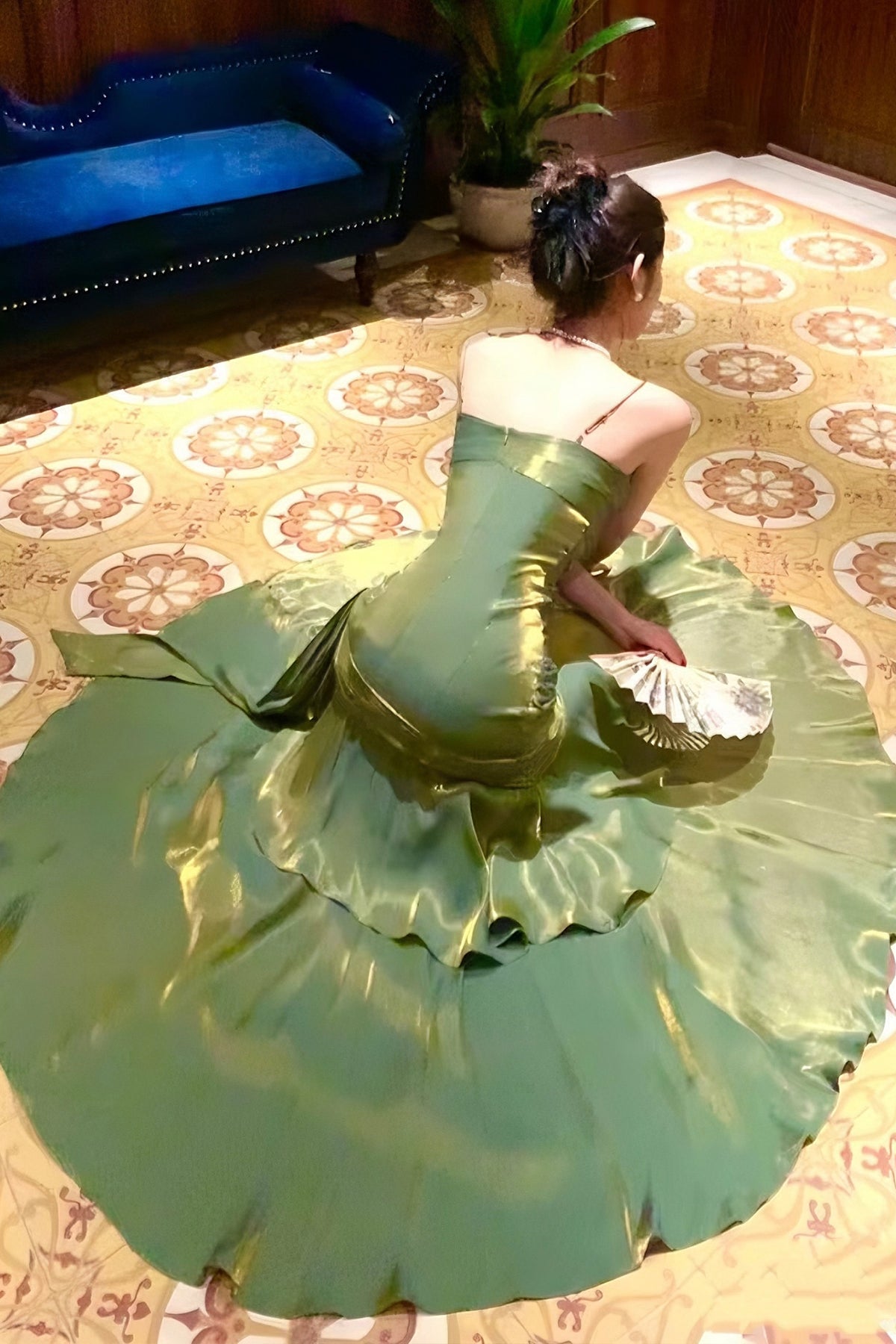 Emerald Satin Mermaid Gown, Beautiful Spaghetti Strap Evening Formal Dress