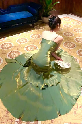 Emerald Satin Mermaid Gown, Beautiful Spaghetti Strap Evening Formal Dress