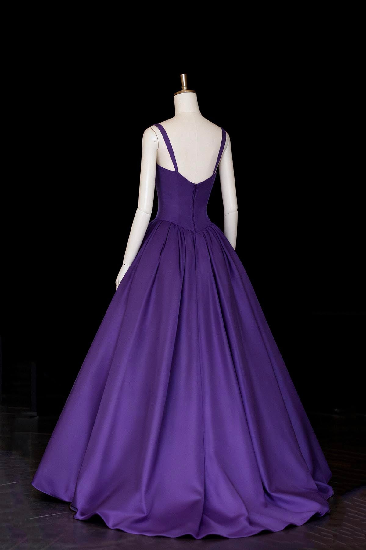 Stunning A Line Open Back Spaghetti Straps Purple Satin Long Prom Dresses, Purple Formal Graduation Evening Dresses