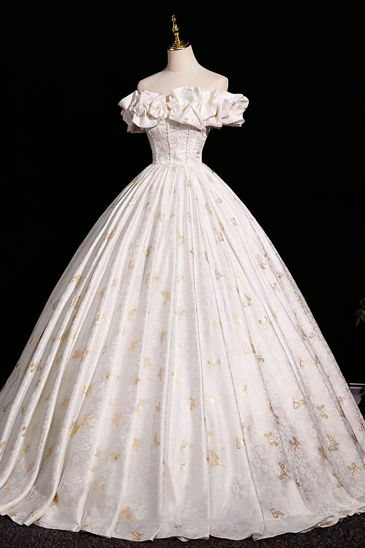 Lovely Butterfly Print Satin Long Ball Gown, A-Line Off the Shoulder Party Dress