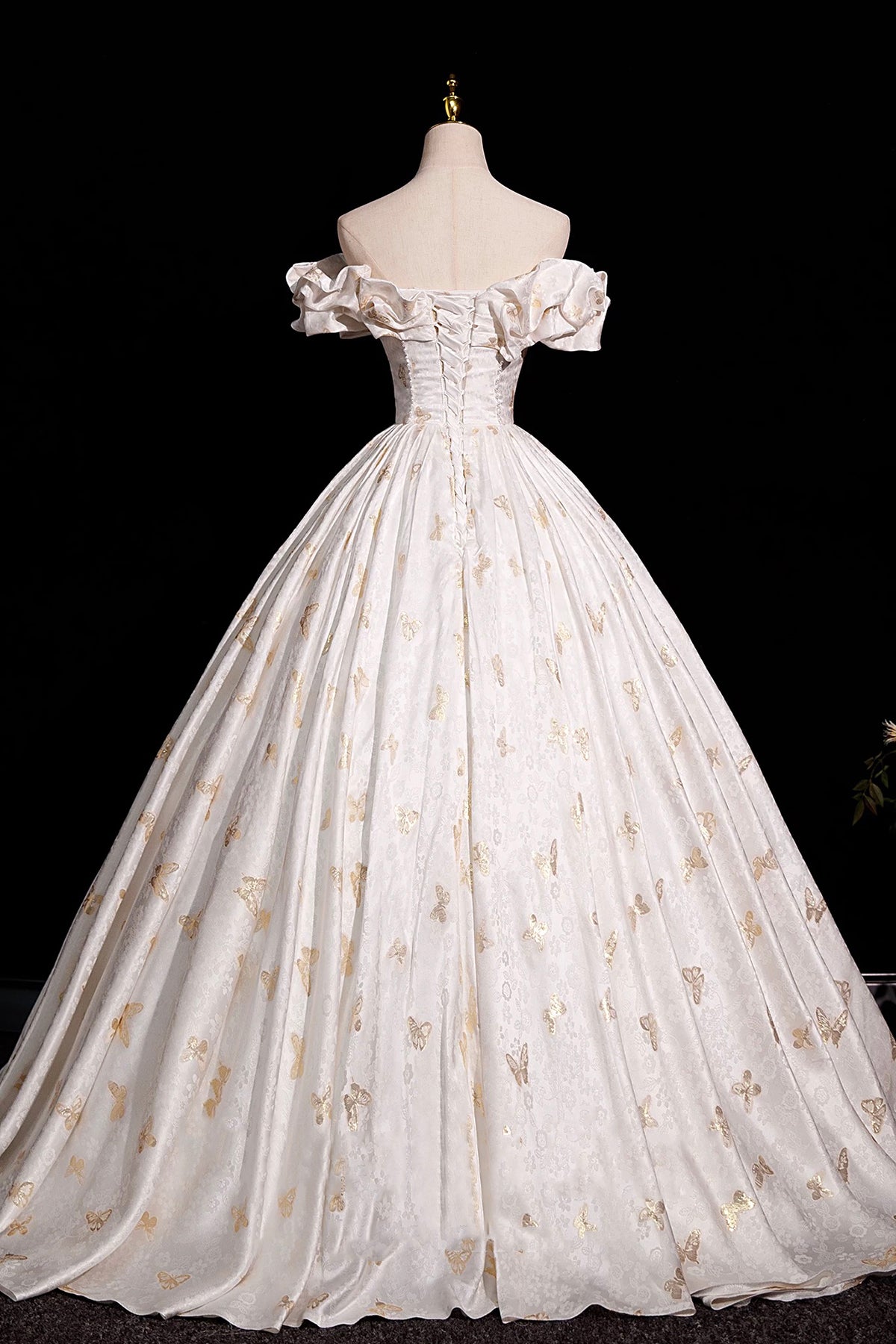 Lovely Butterfly Print Satin Long Ball Gown, A-Line Off the Shoulder Party Dress