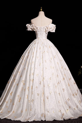 Lovely Butterfly Print Satin Long Ball Gown, A-Line Off the Shoulder Party Dress