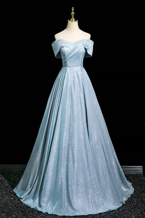 Sparkling Blue Long Party Dress, Elegant A-Line Prom Evening Dress