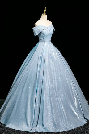 Sparkling Blue Long Party Dress, Elegant A-Line Prom Evening Dress