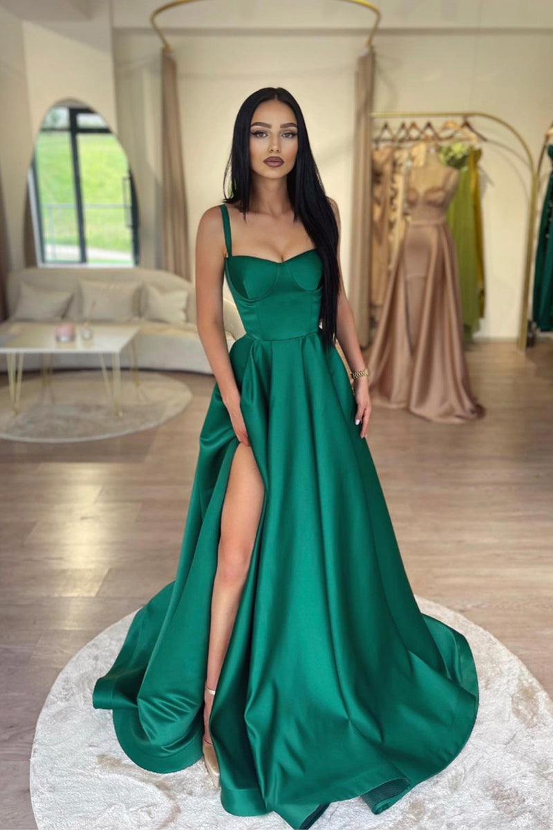 Lime Green Satin Dress Green High Low Prom Dress Dark Green Satin Long Prom Dress, Beautiful A-Line Evening Dress Party Lime Green Satin Dress Green High Low Prom Dress Dark Green Satin Long Prom Dress, Beautiful A-Line Evening Dress Party