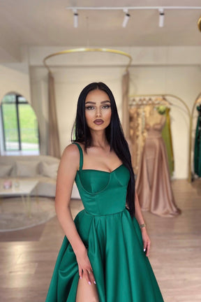 Dark Green Satin Long Prom Dress, Beautiful A-Line Evening Dress Party Dark Green Satin Long Prom Dress, Beautiful A-Line Evening Dress Party