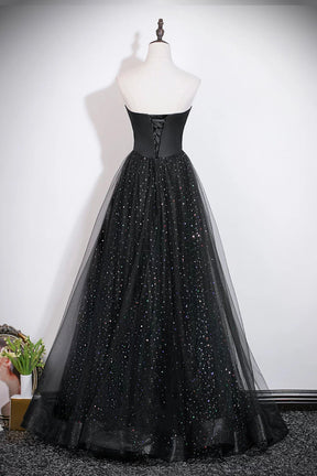 Black Strapless Tulle Prom Dress with Sequin Starry Sky Skirt