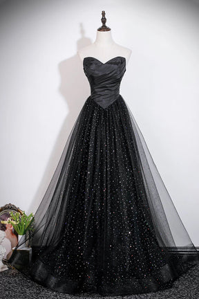 Black Strapless Tulle Prom Dress with Sequin Starry Sky Skirt