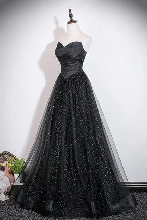 Black Strapless Tulle Prom Dress with Sequin Starry Sky Skirt
