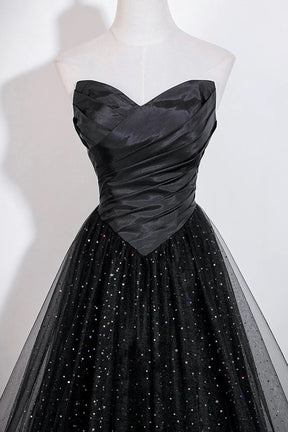 Black Strapless Tulle Prom Dress with Sequin Starry Sky Skirt