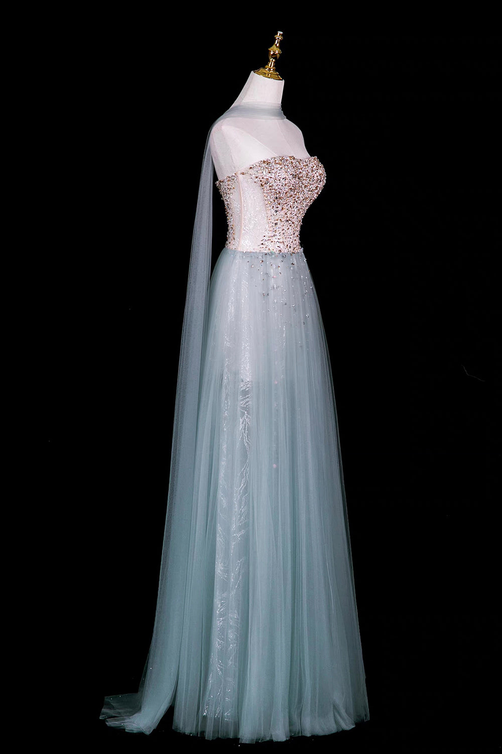 Strapless Sequin Evening Dress with Crystal Beaded Bodice – Sparkling A-Line
