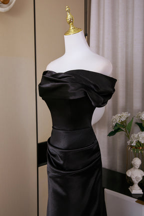 Elegant Black Off-Shoulder Satin Mermaid Evening Formal Dress