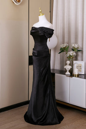 Elegant Black Off-Shoulder Satin Mermaid Evening Formal Dress
