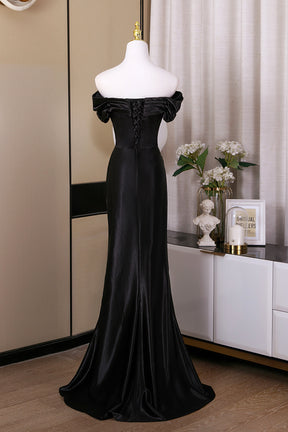 Elegant Black Off-Shoulder Satin Mermaid Evening Formal Dress
