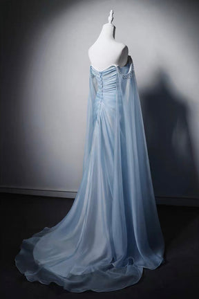 Elegant Light Blue Strapless Tulle Gown with Beaded Bodice