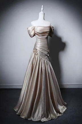 Elegant Champagne Gold Off-Shoulder Mermaid Prom Gown