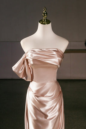 Champagne Off-Shoulder Satin Mermaid Evening Gown – Elegant Long Prom Dress