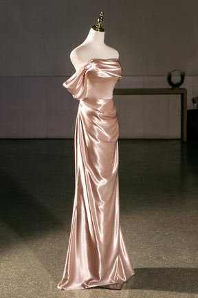 Champagne Off-Shoulder Satin Mermaid Evening Gown – Elegant Long Prom Dress
