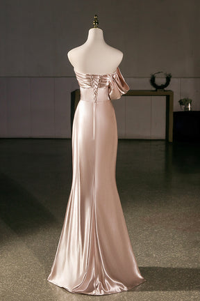 Champagne Off-Shoulder Satin Mermaid Evening Gown – Elegant Long Prom Dress