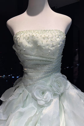 Mint Green Strapless Ball Gown with Tiered Ruffles