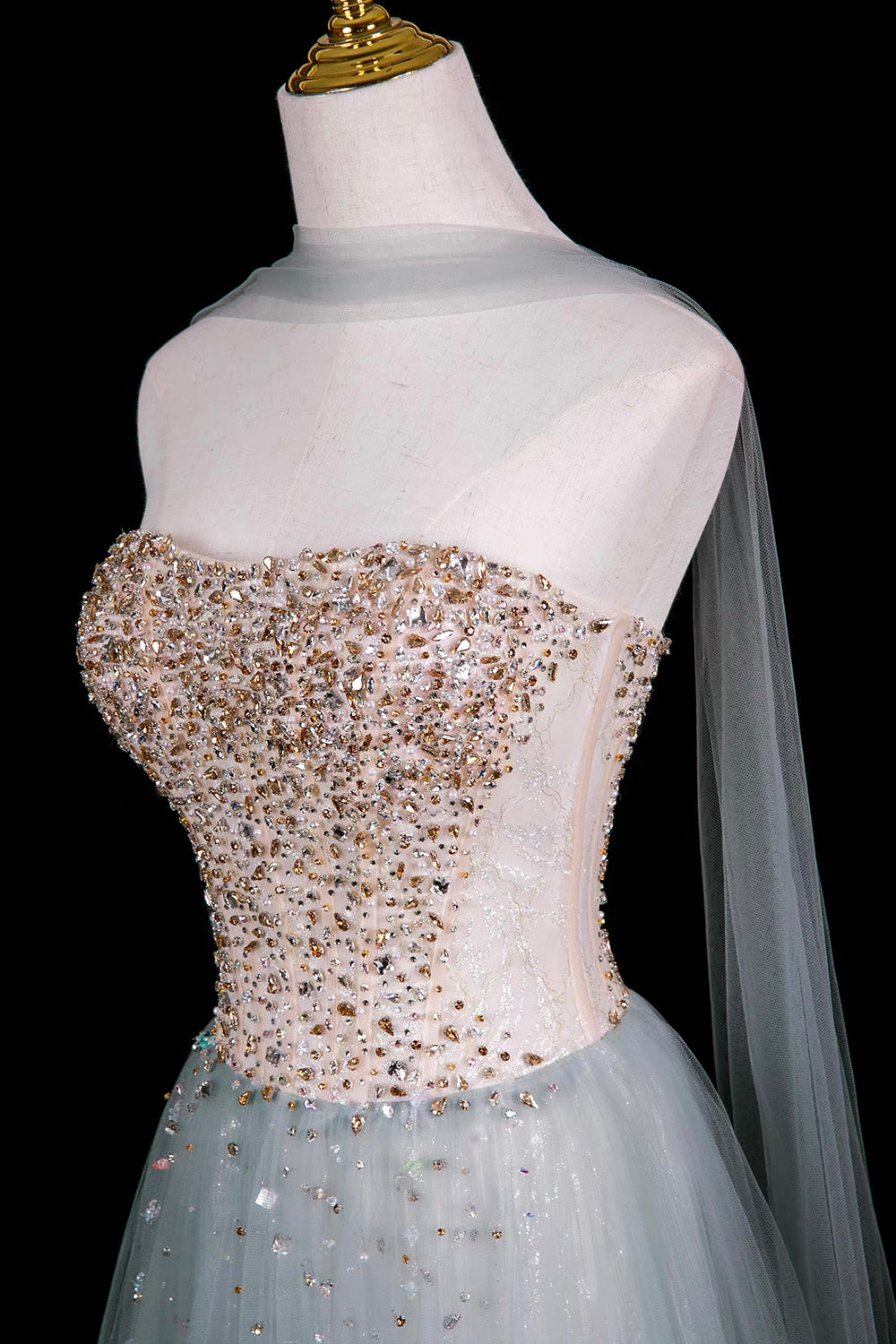 Strapless Sequin Evening Dress with Crystal Beaded Bodice – Sparkling A-Line