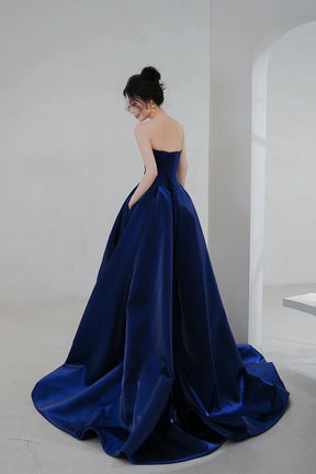 Blue Satin Long A-Line Prom Dress, Simple Blue Evening Dress Formal Dr Blue Satin Long A-Line Prom Dress, Simple Blue Evening Dress Formal Dr