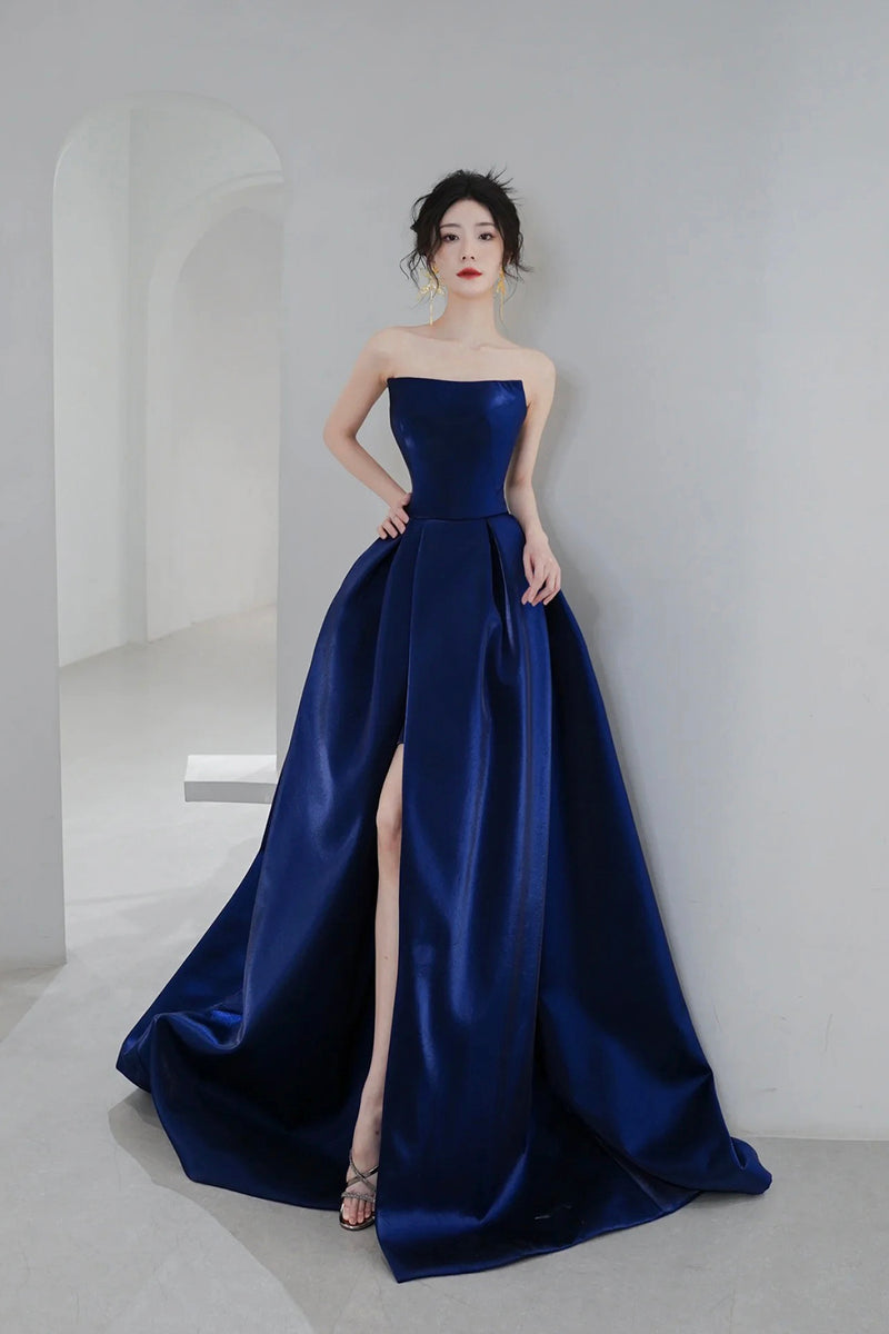 Blue Satin Long A-Line Prom Dress, Simple Blue Evening Dress Formal Dr Blue Satin Long A-Line Prom Dress, Simple Blue Evening Dress Formal Dr