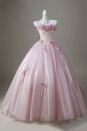 Pink Tulle Lace Off-the-Shoulder Ball Gown, Beautiful Formal Prom Quinceanera Dress