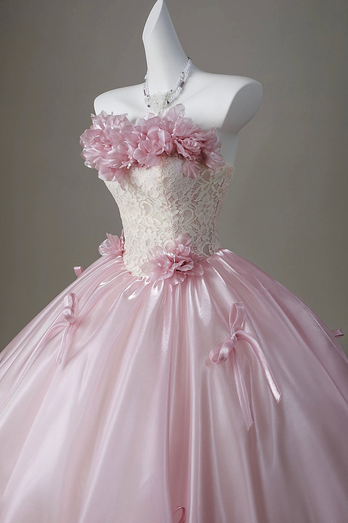 Pink Tulle Lace Off-the-Shoulder Ball Gown, Beautiful Formal Prom Quinceanera Dress