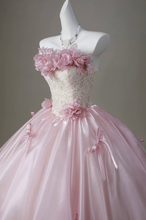 Pink Tulle Lace Off-the-Shoulder Ball Gown, Beautiful Formal Prom Quinceanera Dress