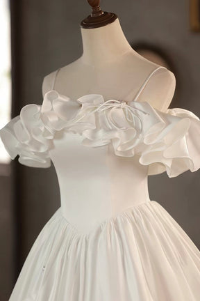 French-Style Off-Shoulder Satin Tea-Length Party Dress with Ruffled Hem