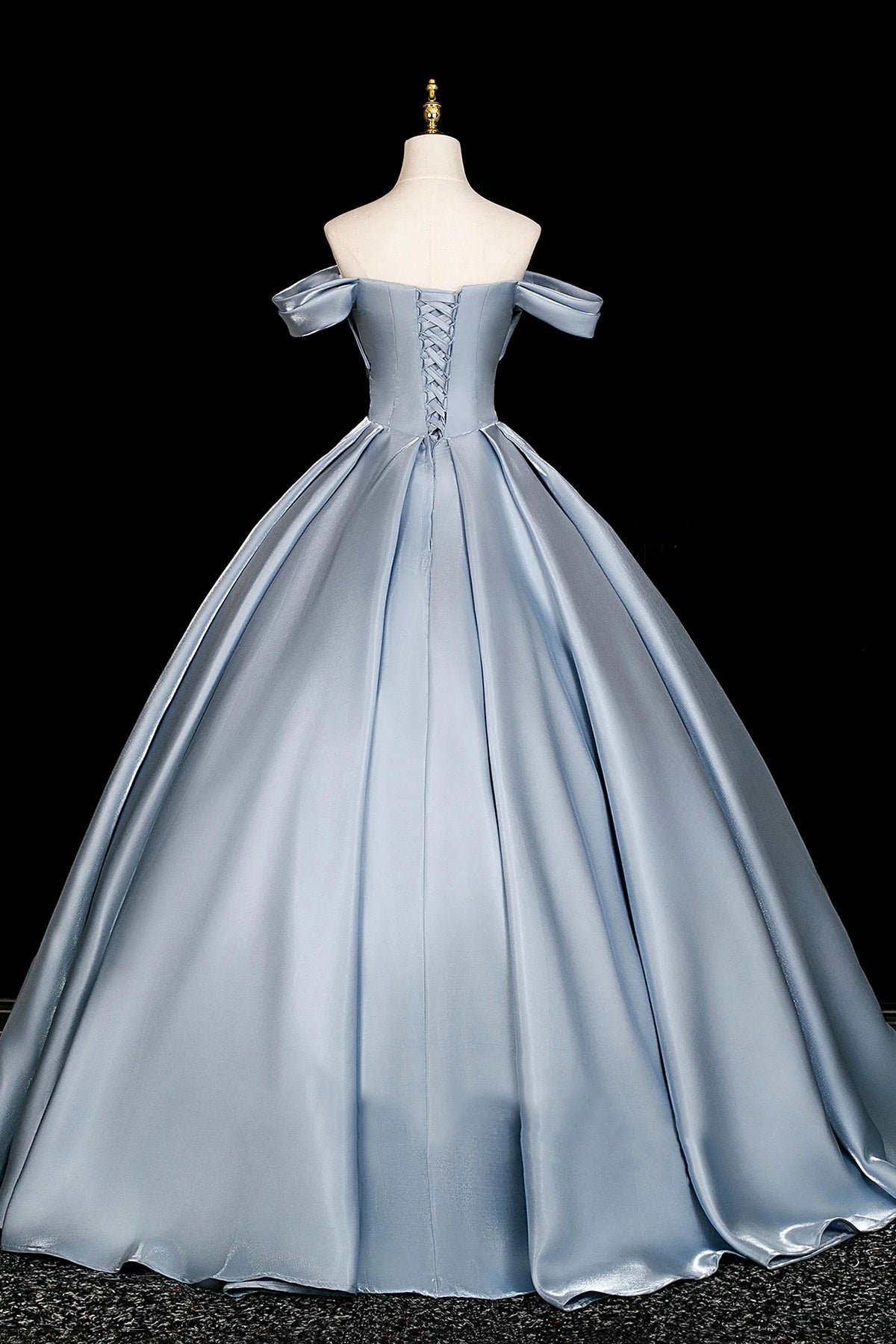 Satin Off-the-Shoulder Ball Gown - Elegant Grey Blue Long Formal Dress for Prom