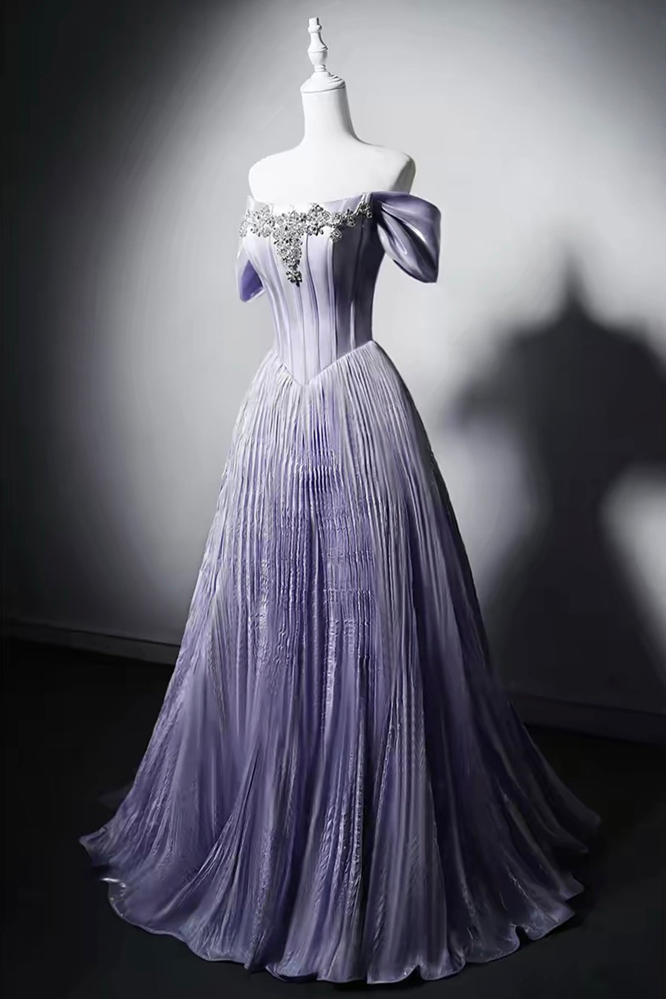 Lavender Off-the-Shoulder Evening Gown with Crystal Embroidery