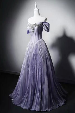 Lavender Off-the-Shoulder Evening Gown with Crystal Embroidery