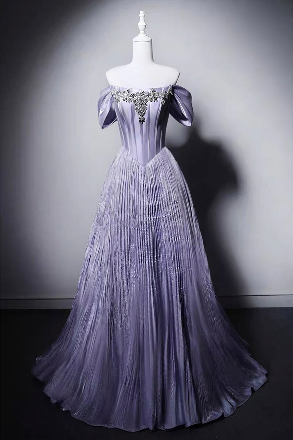 Lavender Off-the-Shoulder Evening Gown with Crystal Embroidery
