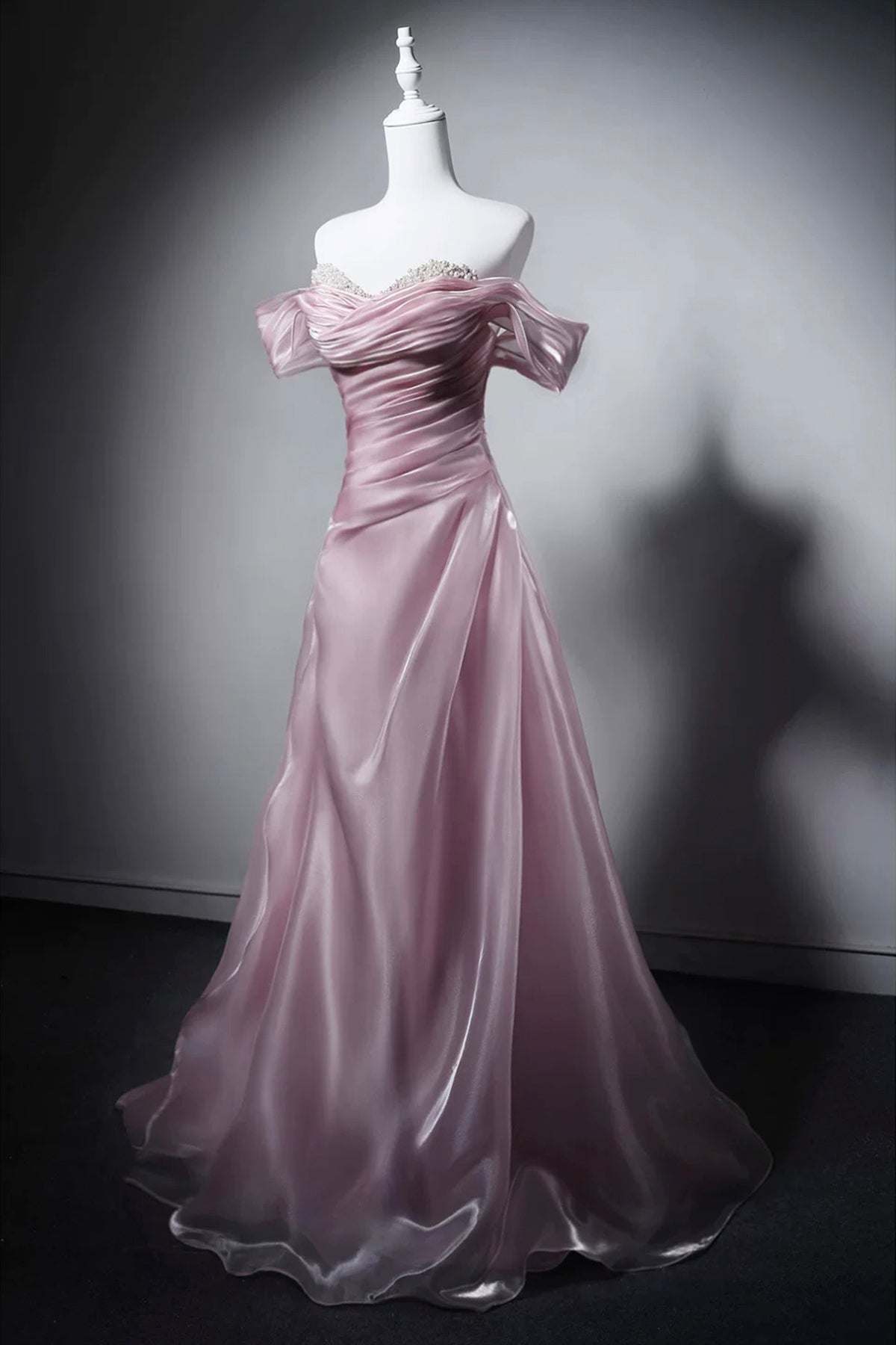 Pink Off-the-Shoulder Evening Gown, A-Line Off the Shoulder Party Dress