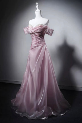 Pink Off-the-Shoulder Evening Gown, A-Line Off the Shoulder Party Dress