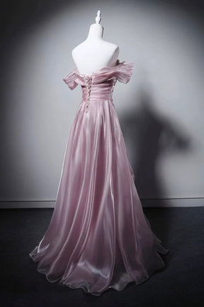 Pink Off-the-Shoulder Evening Gown, A-Line Off the Shoulder Party Dress