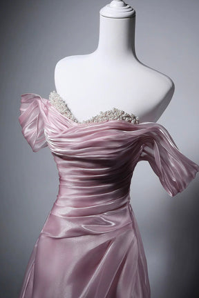 Pink Off-the-Shoulder Evening Gown, A-Line Off the Shoulder Party Dress