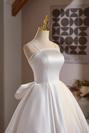 White Satin Short Prom Dress, A-Line Knee Length Party Dress with Bow