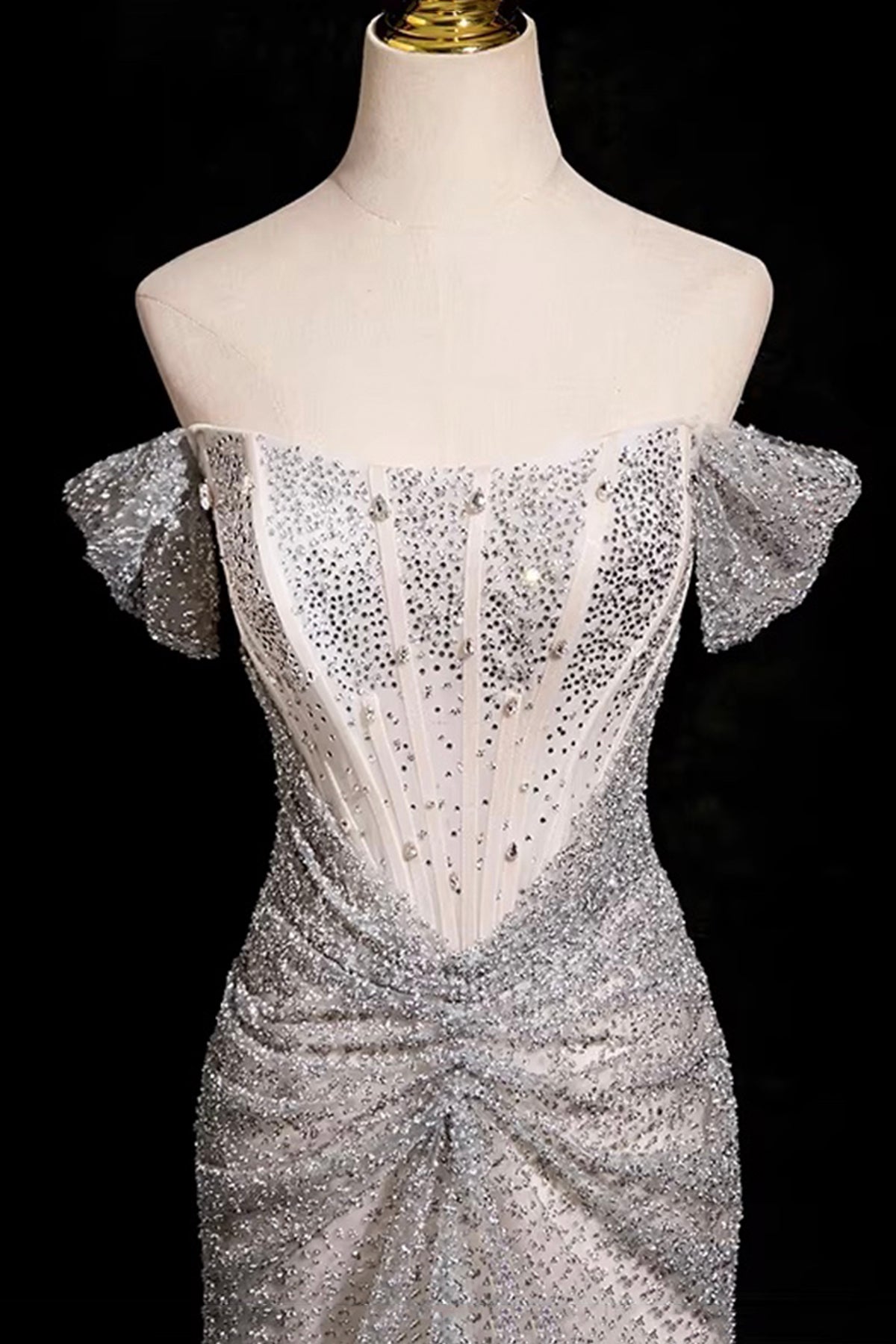 Mermaid Off-the-Shoulder Silver Sequin Long Prom Party Dress