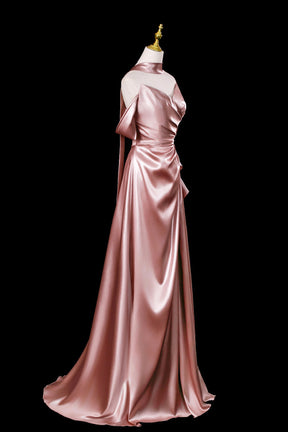 Dusty Rose Satin Off-the-Shoulder Evening Gown - Elegant Floor-Length Formal Dress
